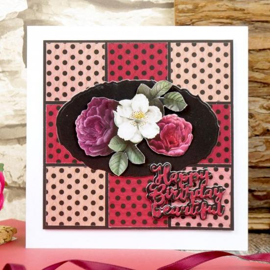 Designpapier Dark Roses & Polka Dots